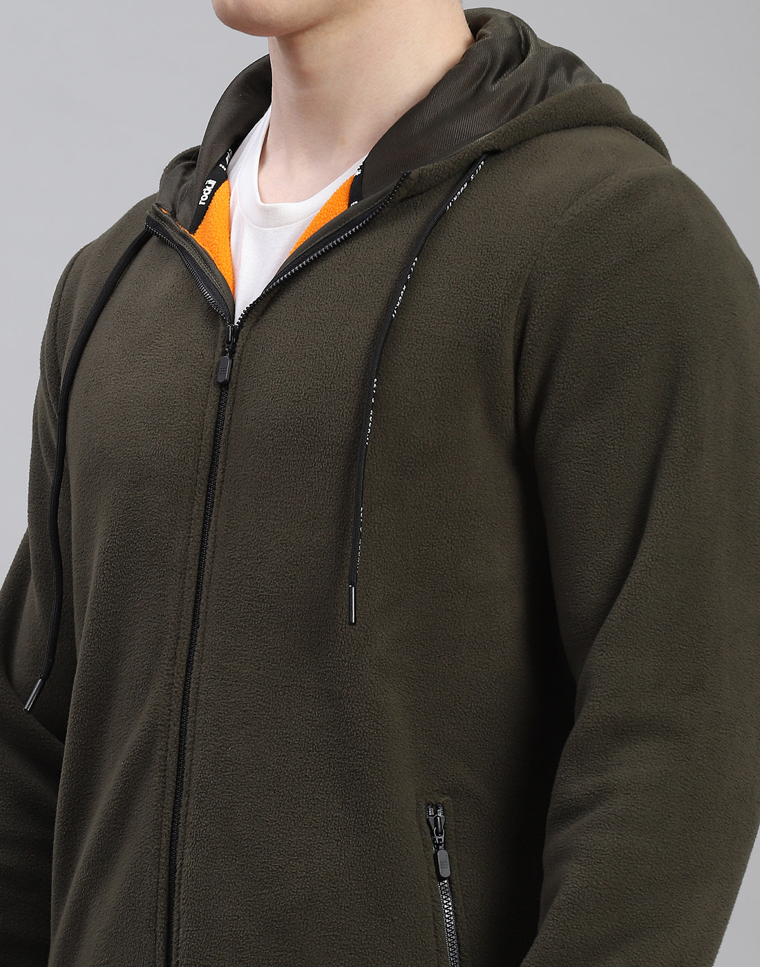 Rock.it Men Olive Solid Hooded Full Sleeve Sweatshirt