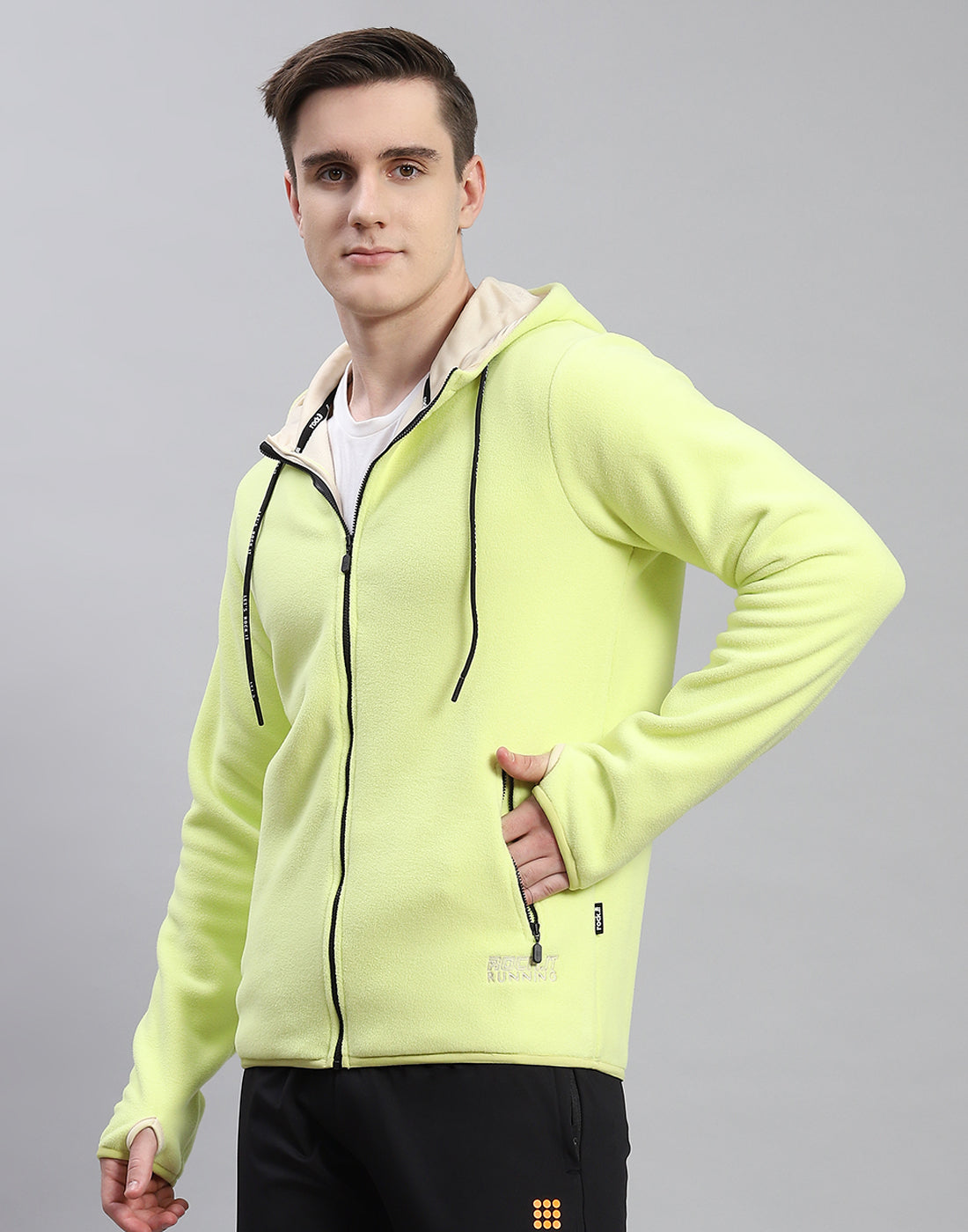 Rock.it Men Green Solid Hooded Full Sleeve Sweatshirt