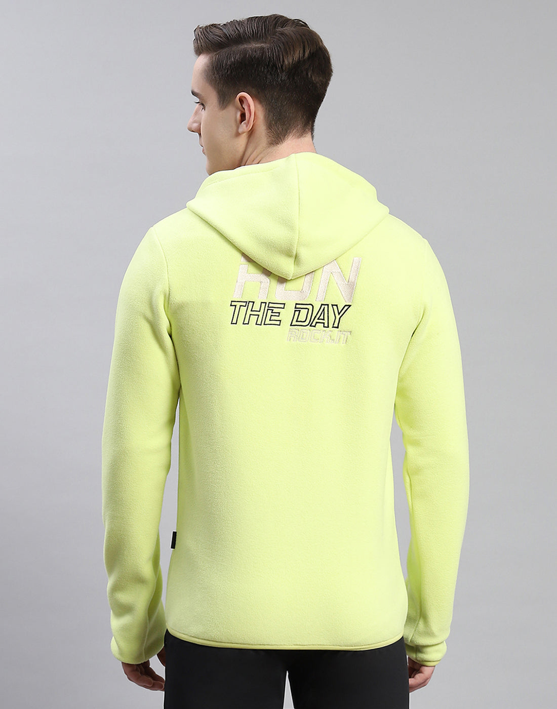 Rock.it Men Green Solid Hooded Full Sleeve Sweatshirt