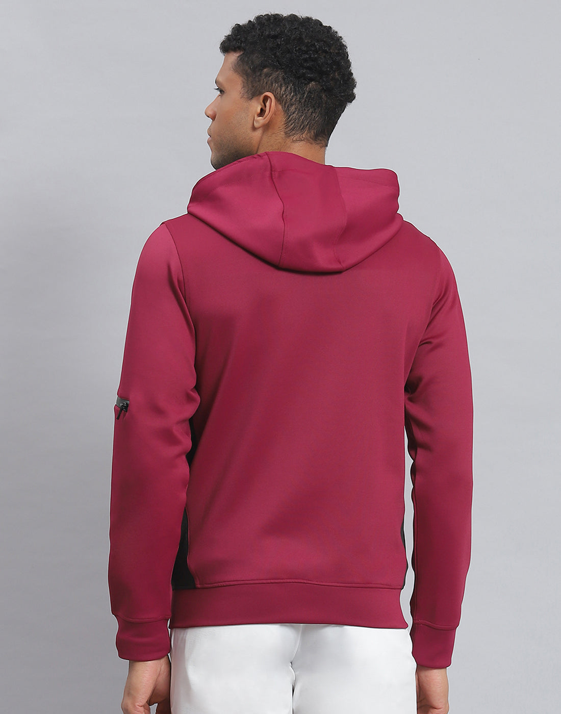 Rock.it Men Magenta Solid Hooded Full Sleeve Sweatshirt