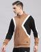 Rock.it Men Camel Brown Solid T Neck Full Sleeve Sweatshirt