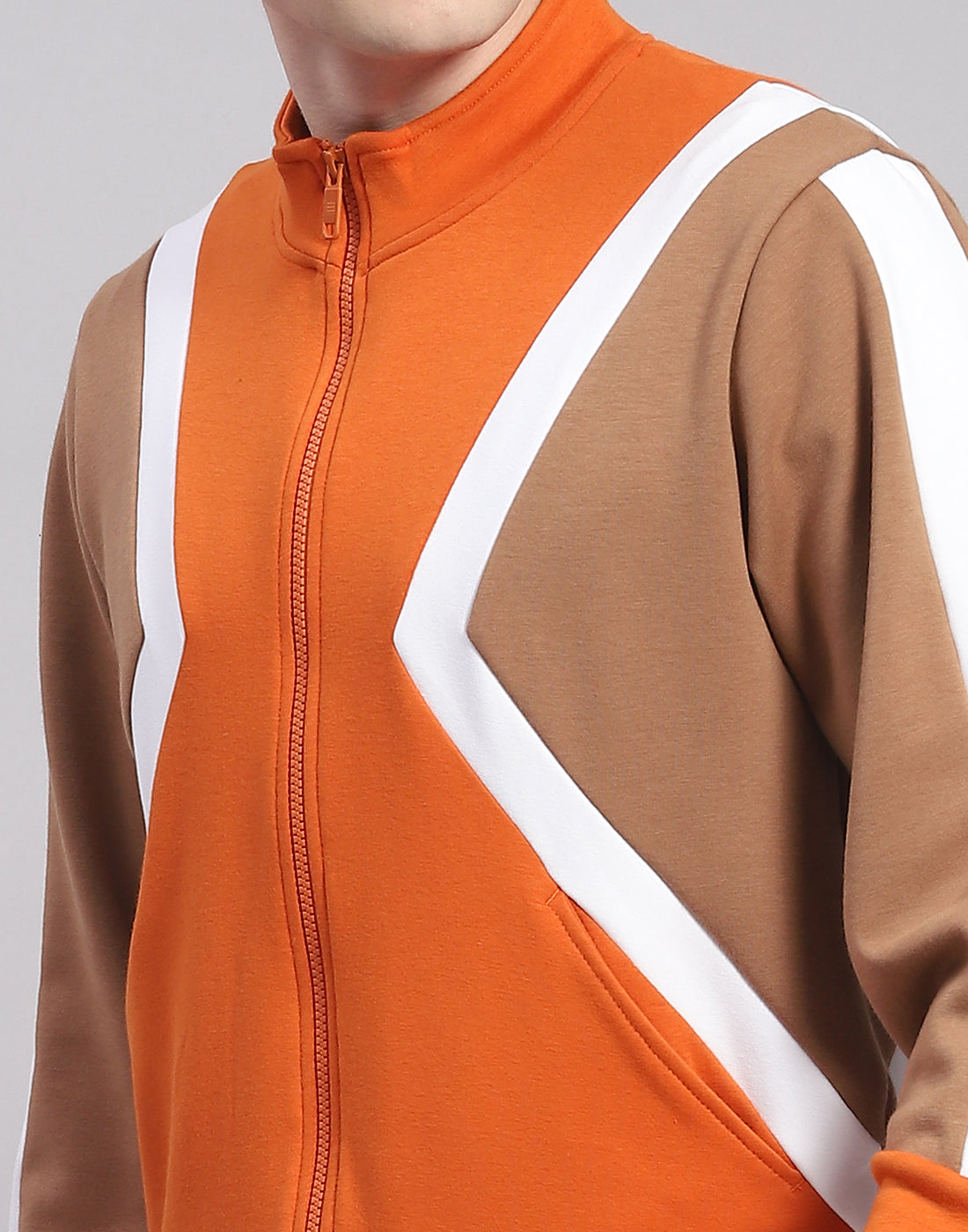 Rock.it Men Orange Solid T Neck Full Sleeve Sweatshirt