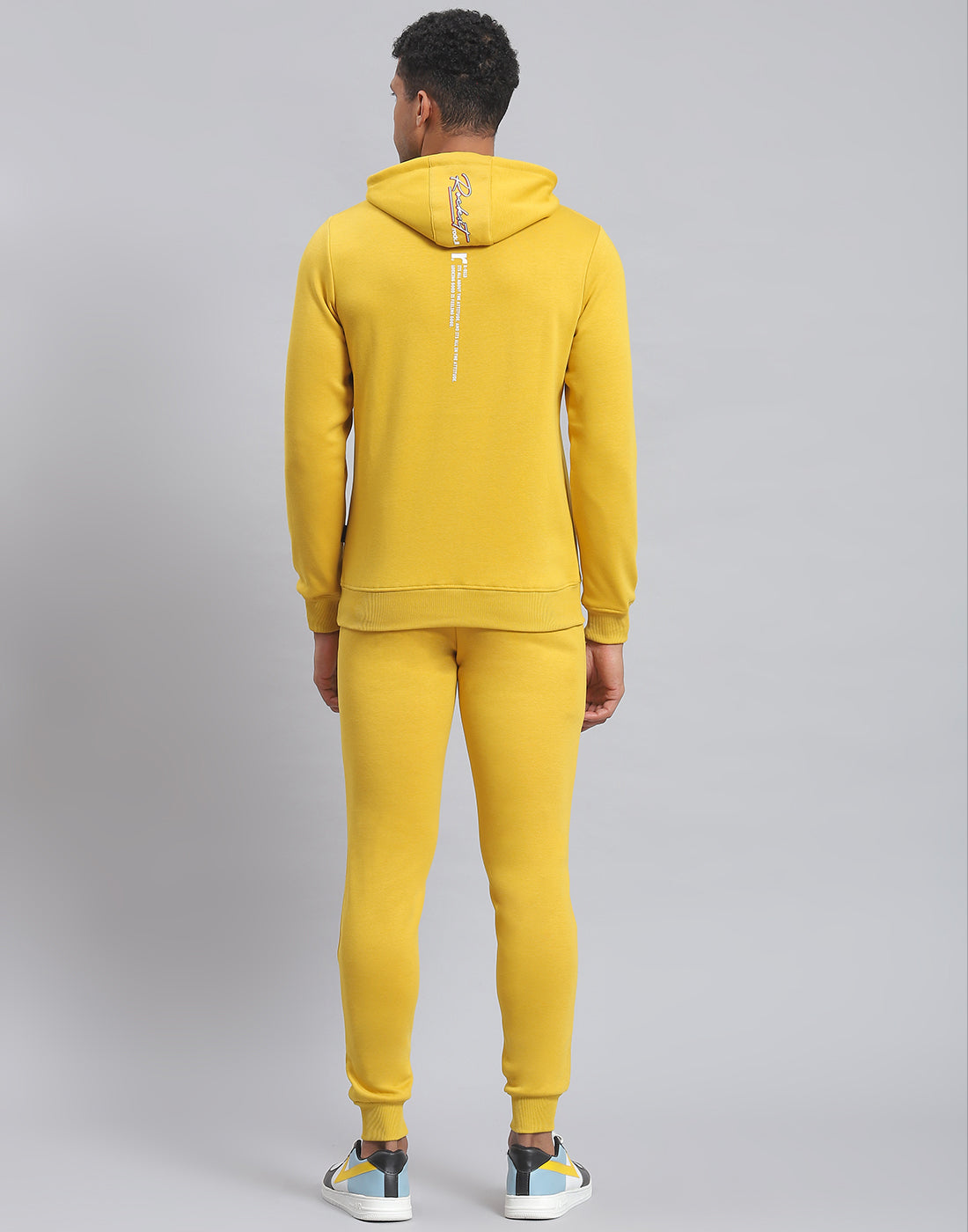 Men Yellow Solid Hooded Full Sleeve Tracksuit