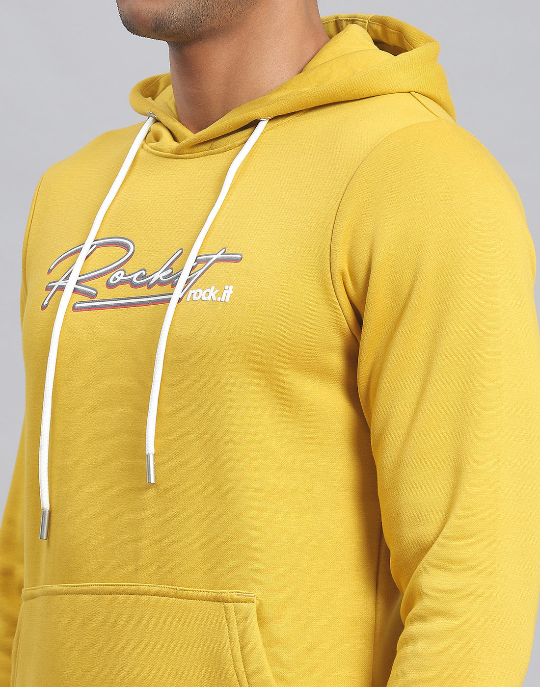 Rock.it Men Yellow Solid Hooded Full Sleeve Tracksuit