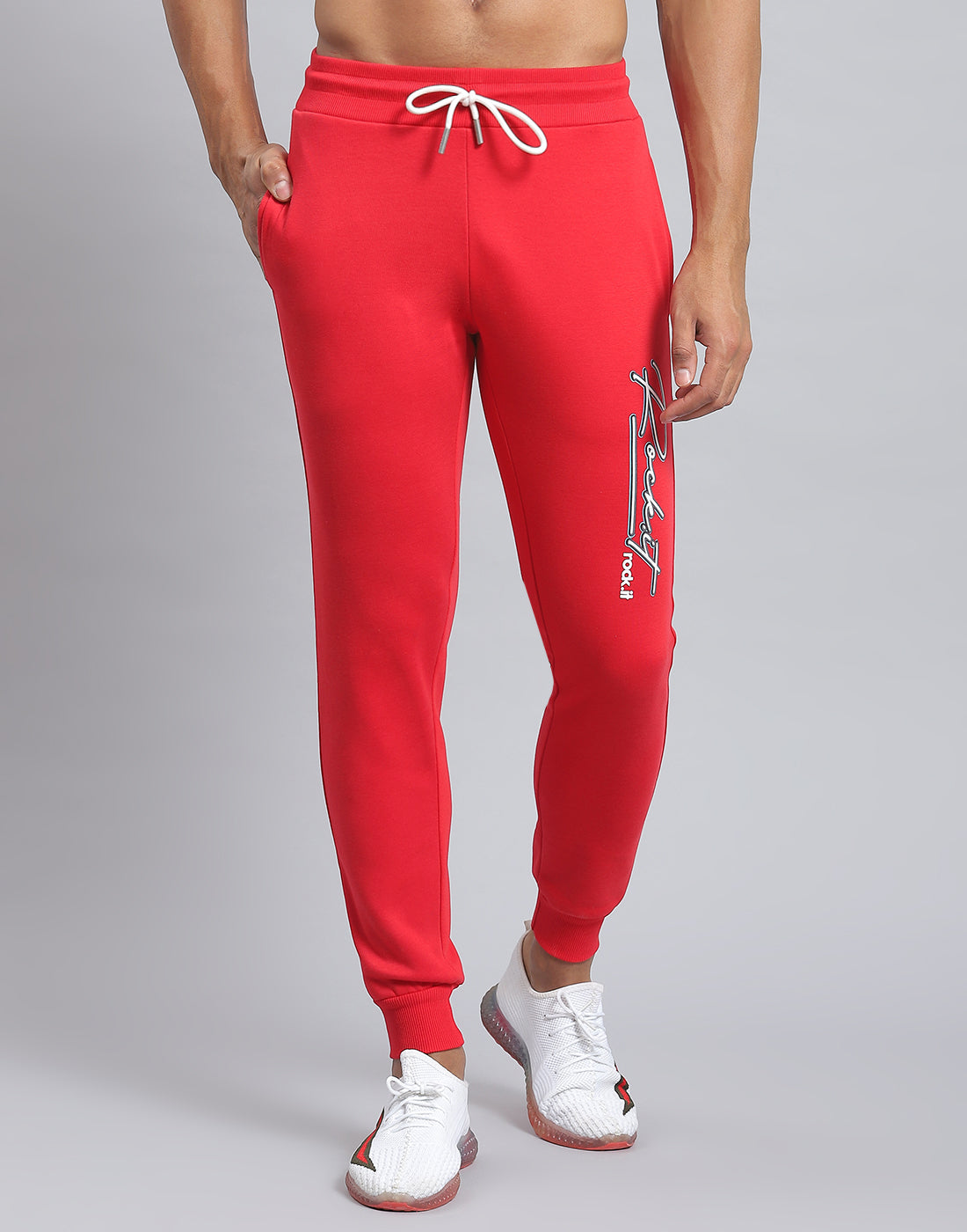 Rock.it Men Red Solid Hooded Full Sleeve Tracksuit