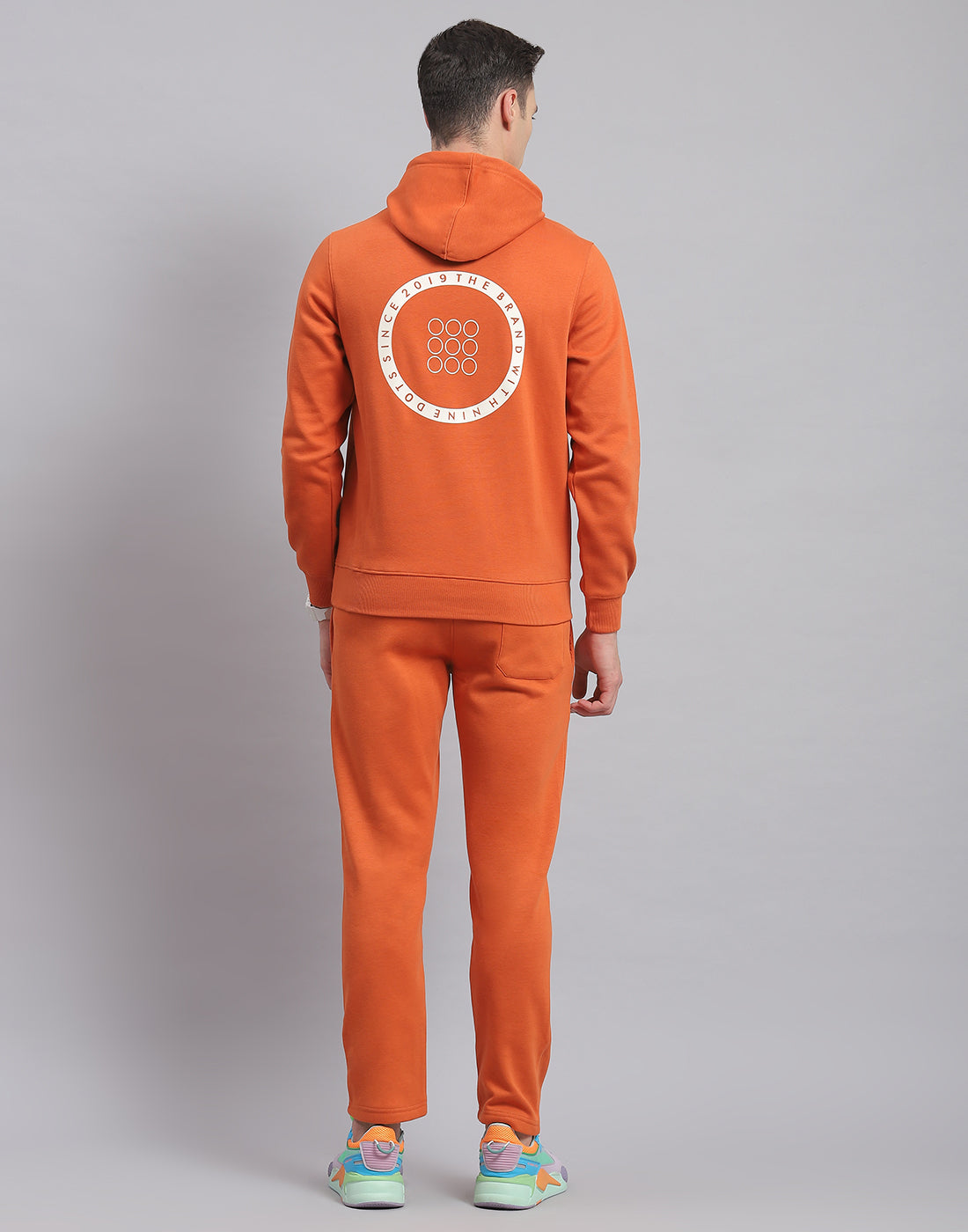 Rock.it Men Rust Solid Hooded Full Sleeve Tracksuit