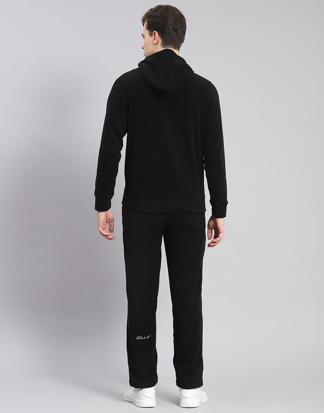 Rock.it Men Black Solid Hooded Full Sleeve Tracksuit