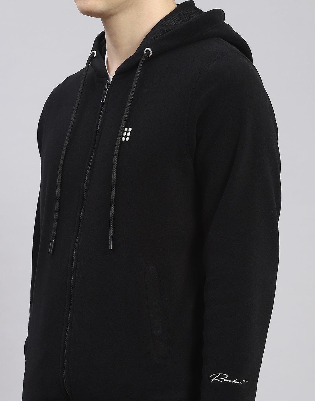 Rock.it Men Black Solid Hooded Full Sleeve Tracksuit