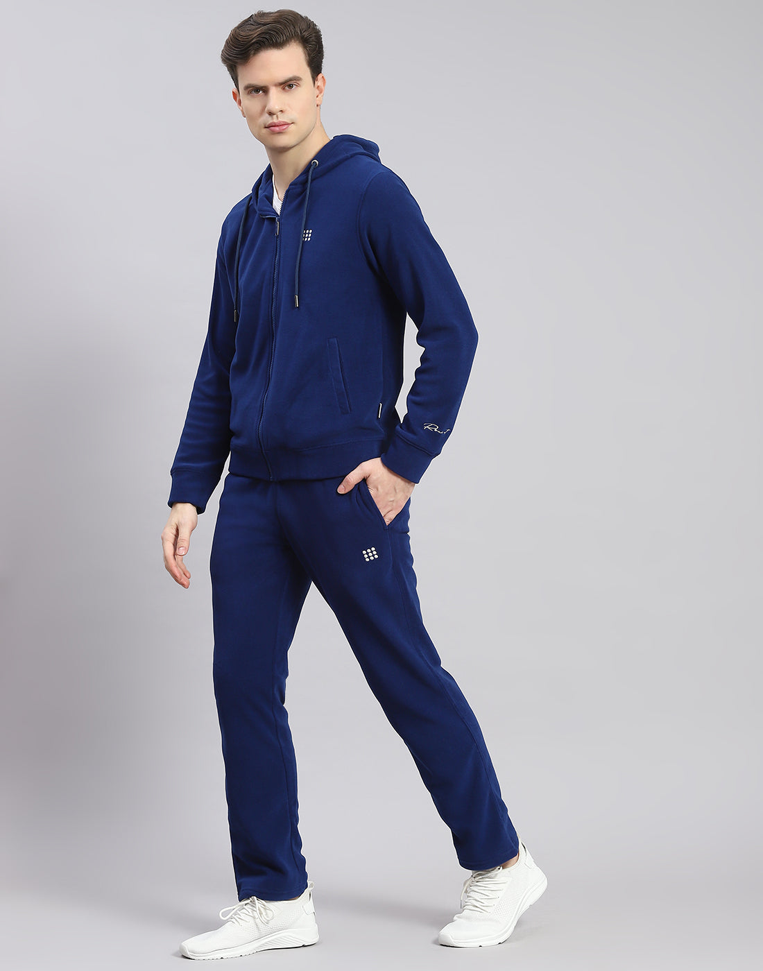Rock.it Men Blue Solid Hooded Full Sleeve Tracksuit