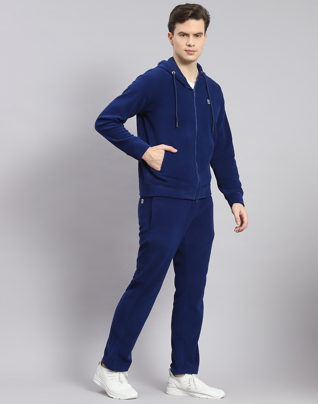 Rock.it Men Blue Solid Hooded Full Sleeve Tracksuit