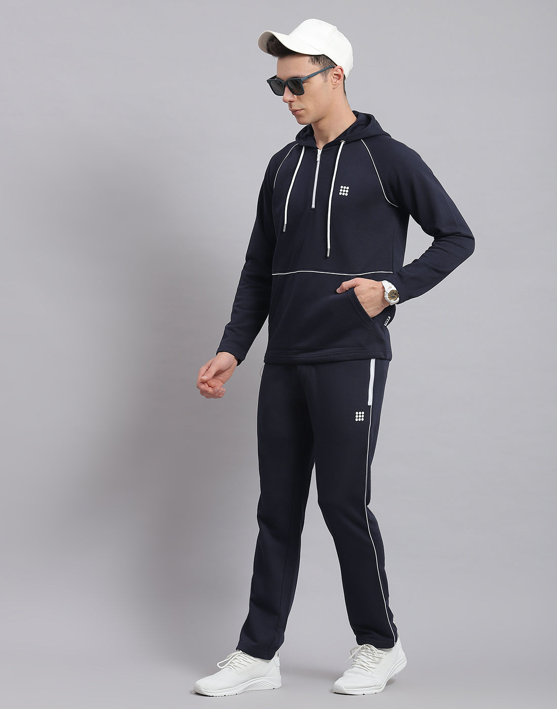 Rock.it Men Navy Blue Solid Hooded Full Sleeve Tracksuit