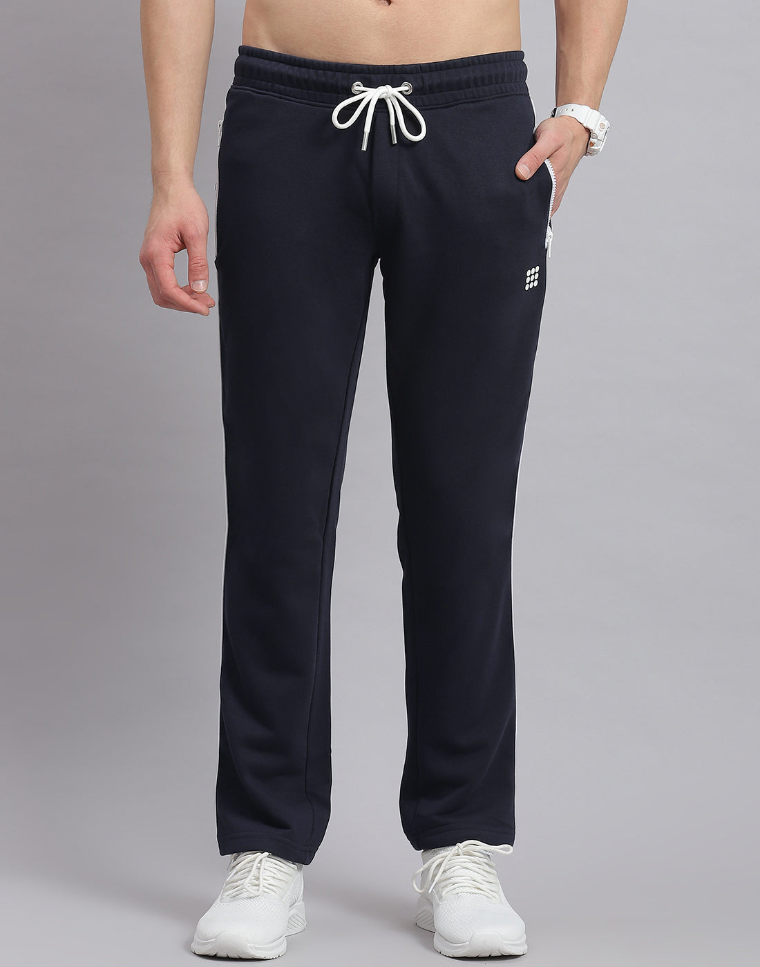 Rock.it Men Navy Blue Solid Hooded Full Sleeve Tracksuit