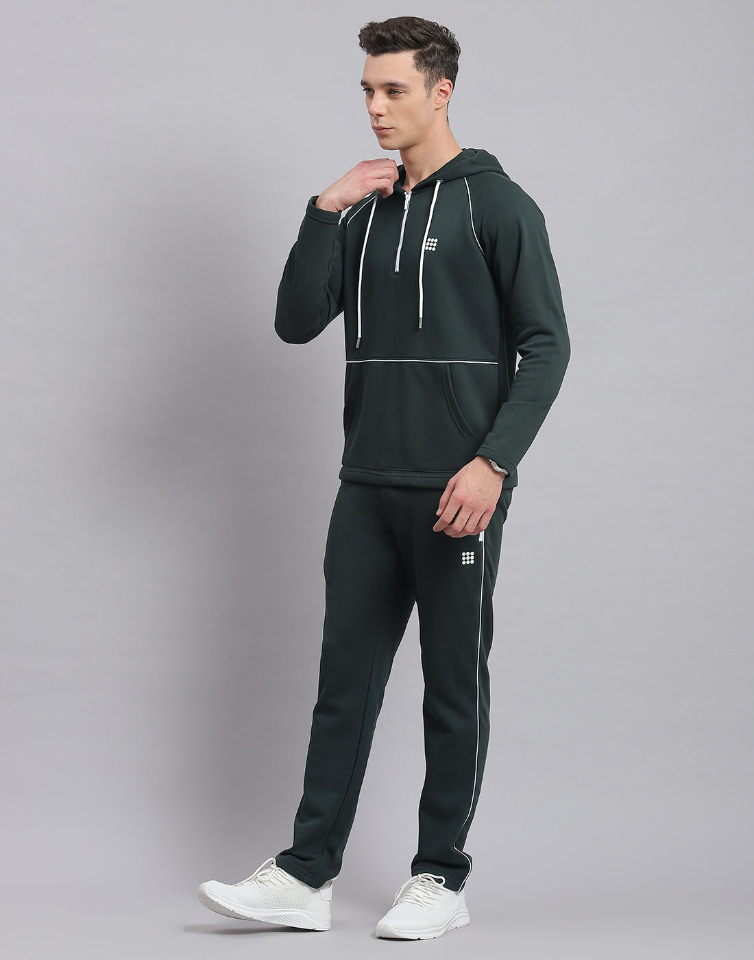 Rock.it Men Green Solid Hooded Full Sleeve Tracksuit