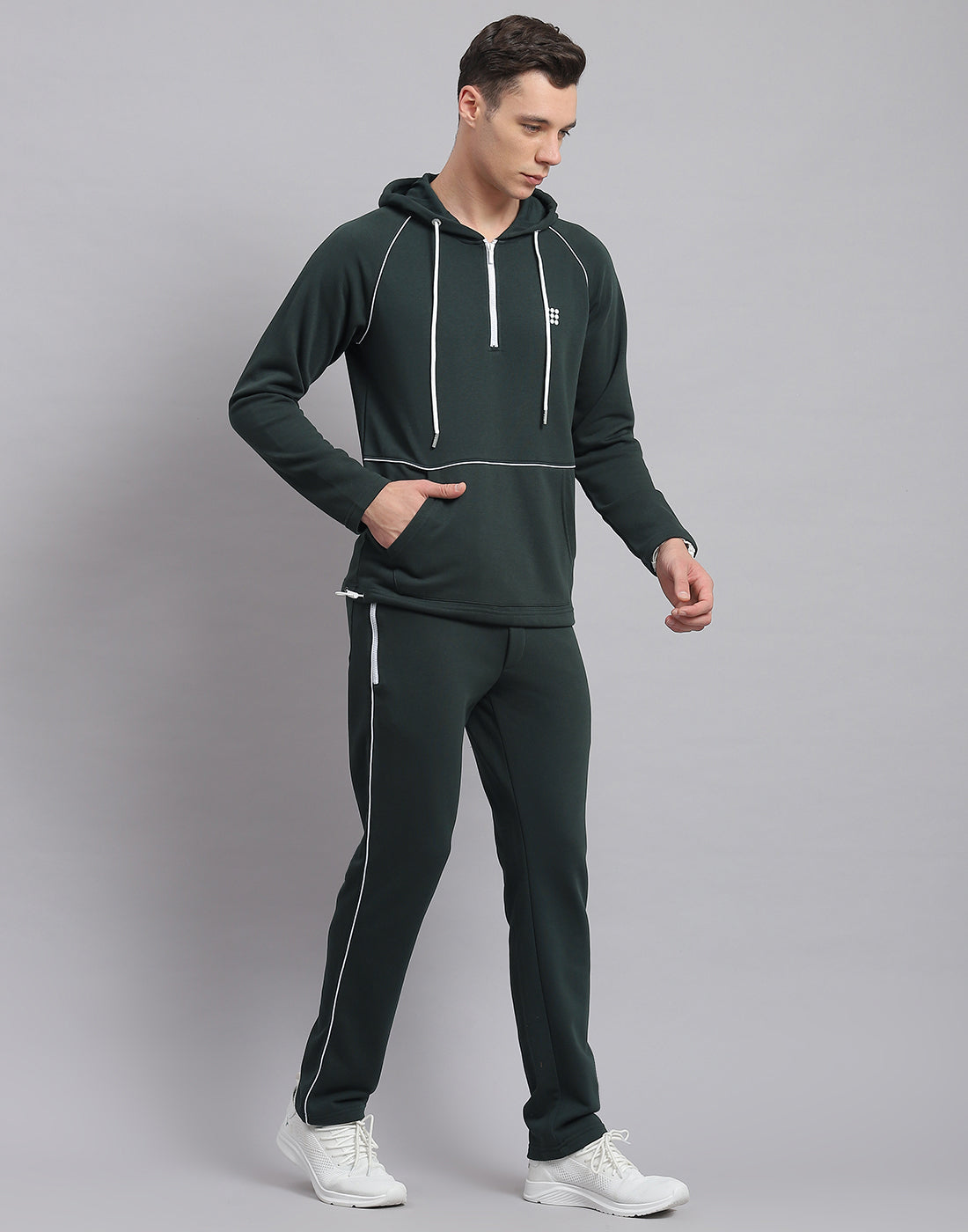 Rock.it Men Green Solid Hooded Full Sleeve Tracksuit