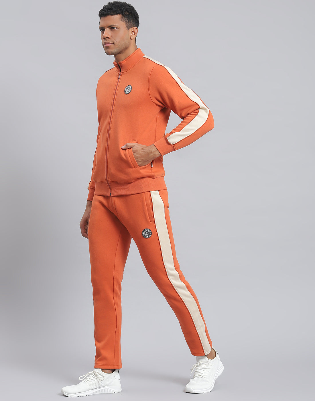 Rock.it Men Rust Solid Stand Collar Full Sleeve Tracksuit