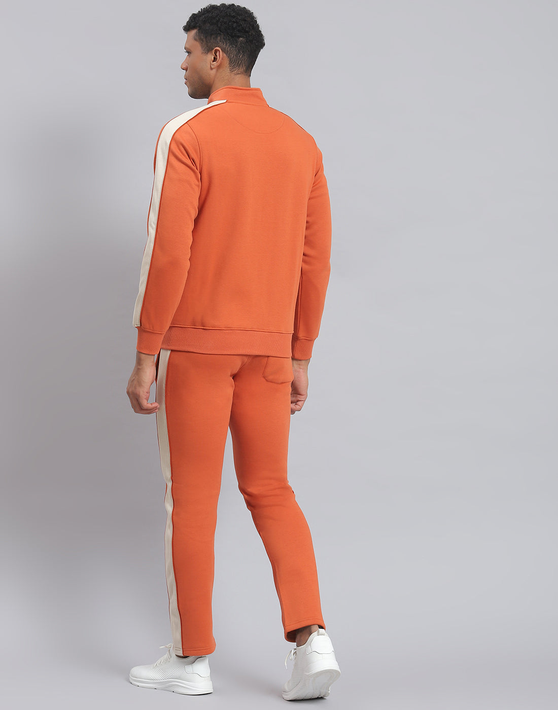 Rock.it Men Rust Solid Stand Collar Full Sleeve Tracksuit