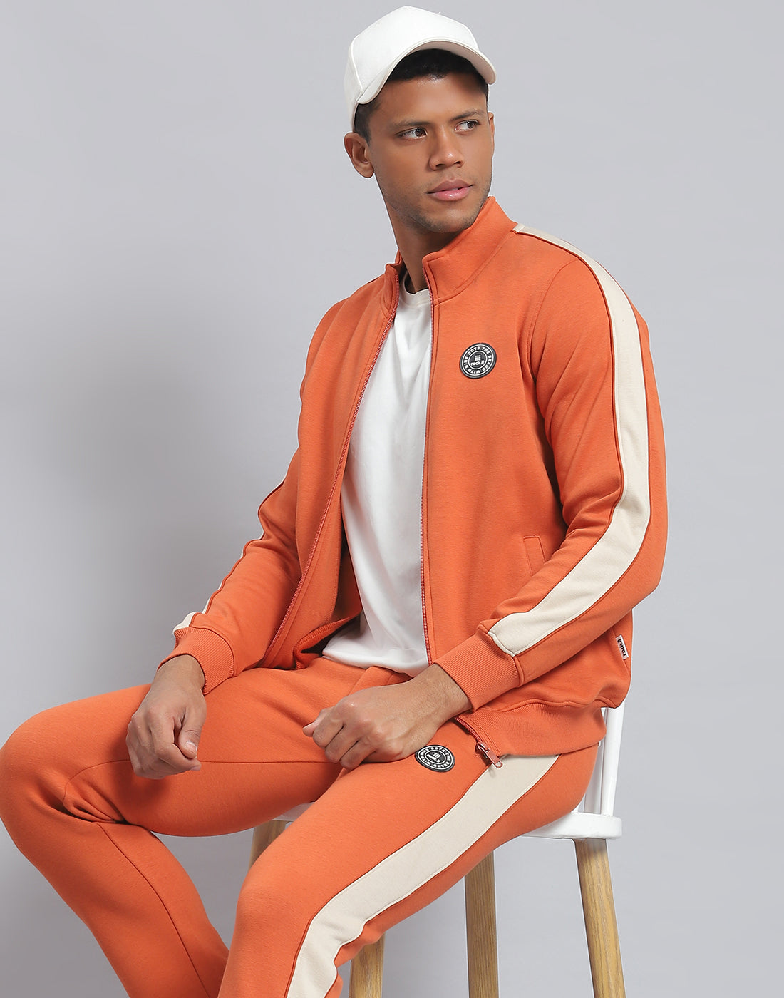 Rock.it Men Rust Solid Stand Collar Full Sleeve Tracksuit