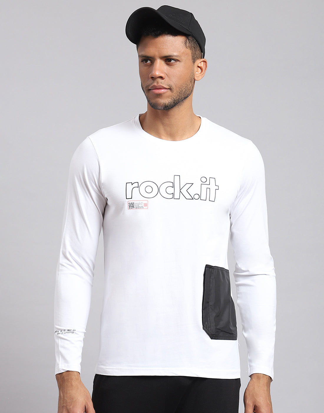 Rock.it Men White Printed Round Neck Full Sleeve Active T-Shirt