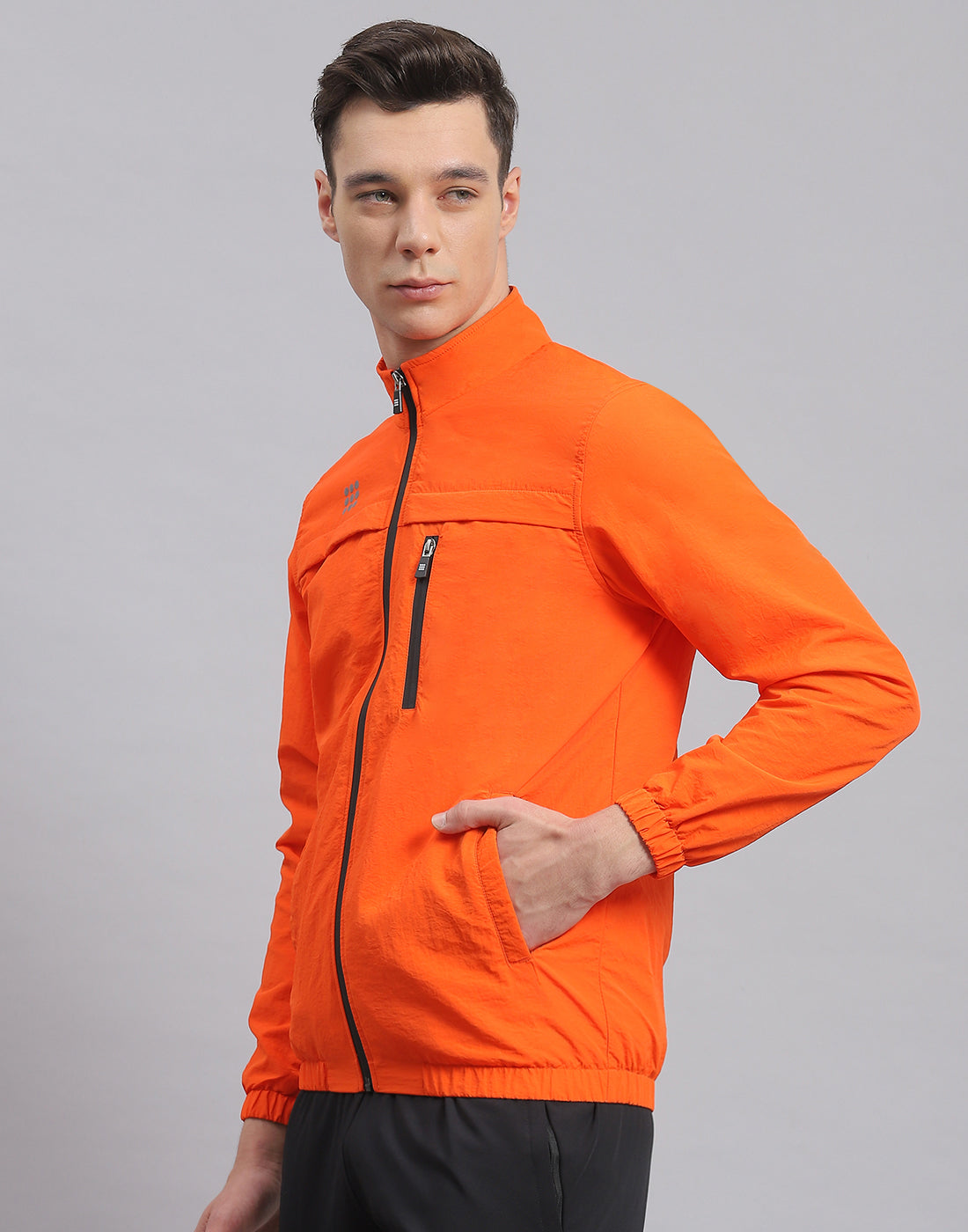 Rock.it Men Orange Solid Stand Collar Full Sleeve Jacket