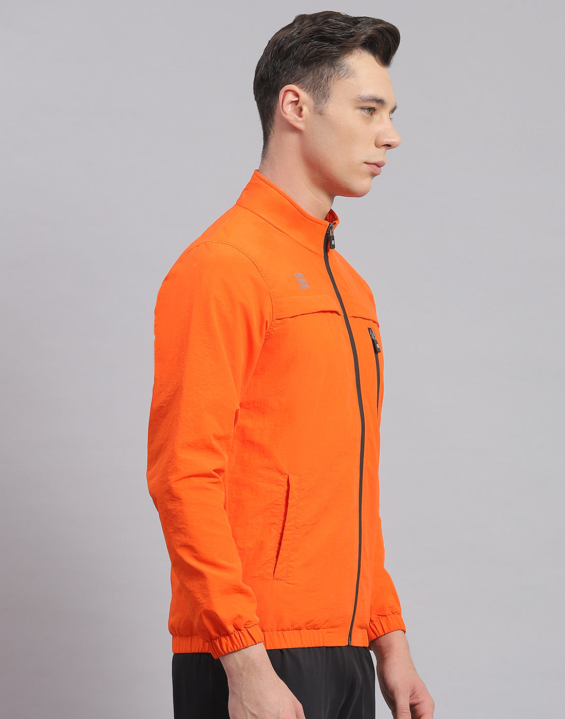 Rock.it Men Orange Solid Stand Collar Full Sleeve Jacket