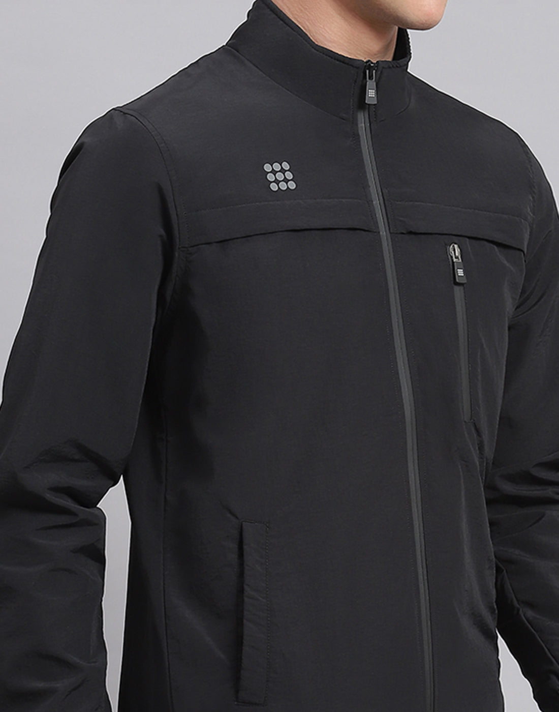 Buy Men Black Solid Stand Collar Full Sleeve Jacket Online in