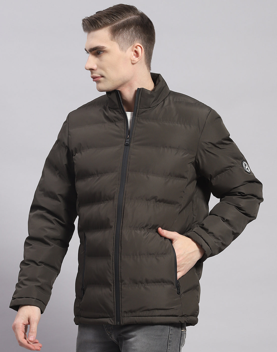 Rock.it Men Olive Solid Stand Collar Full Sleeve Jacket