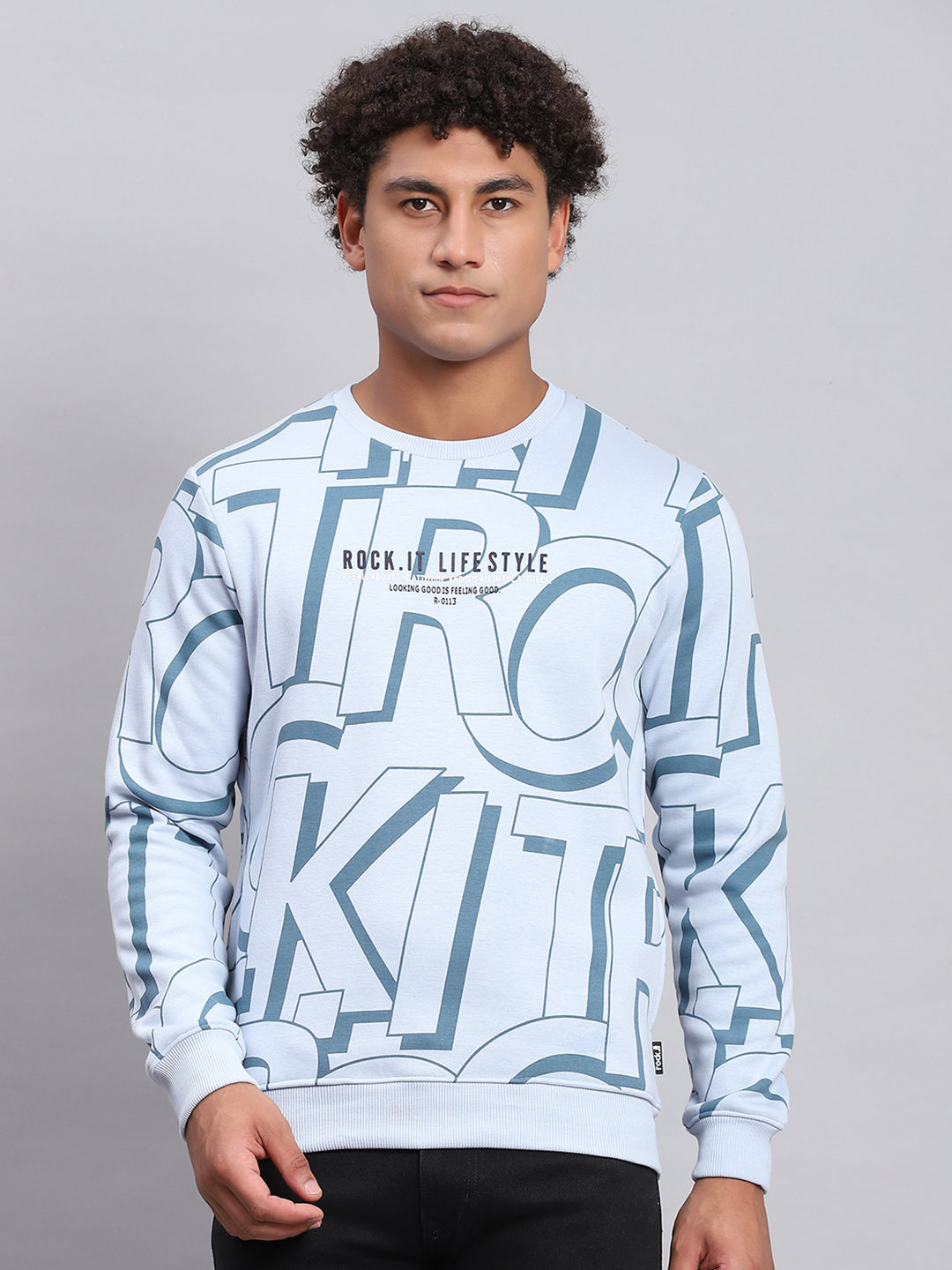Buy Men Blue Printed Round Neck Full Sleeve Sweatshirts Online in India -  Rock.it