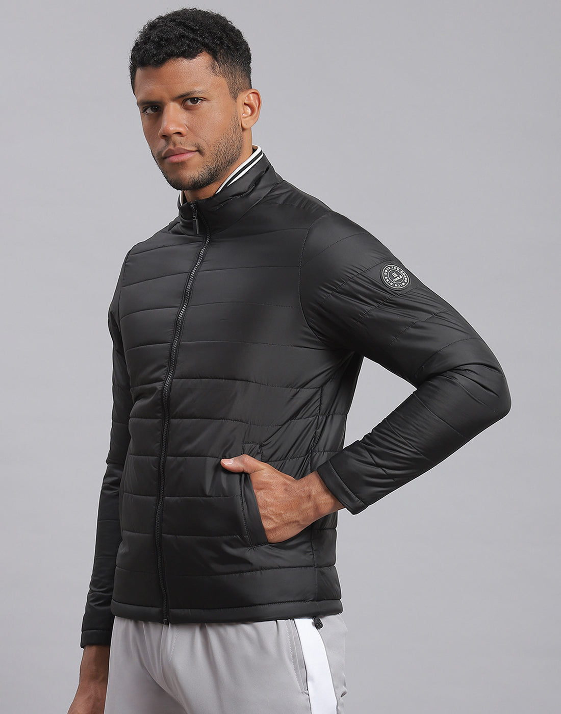 Rock.it Men Black Solid Stand Collar Full Sleeve Jacket