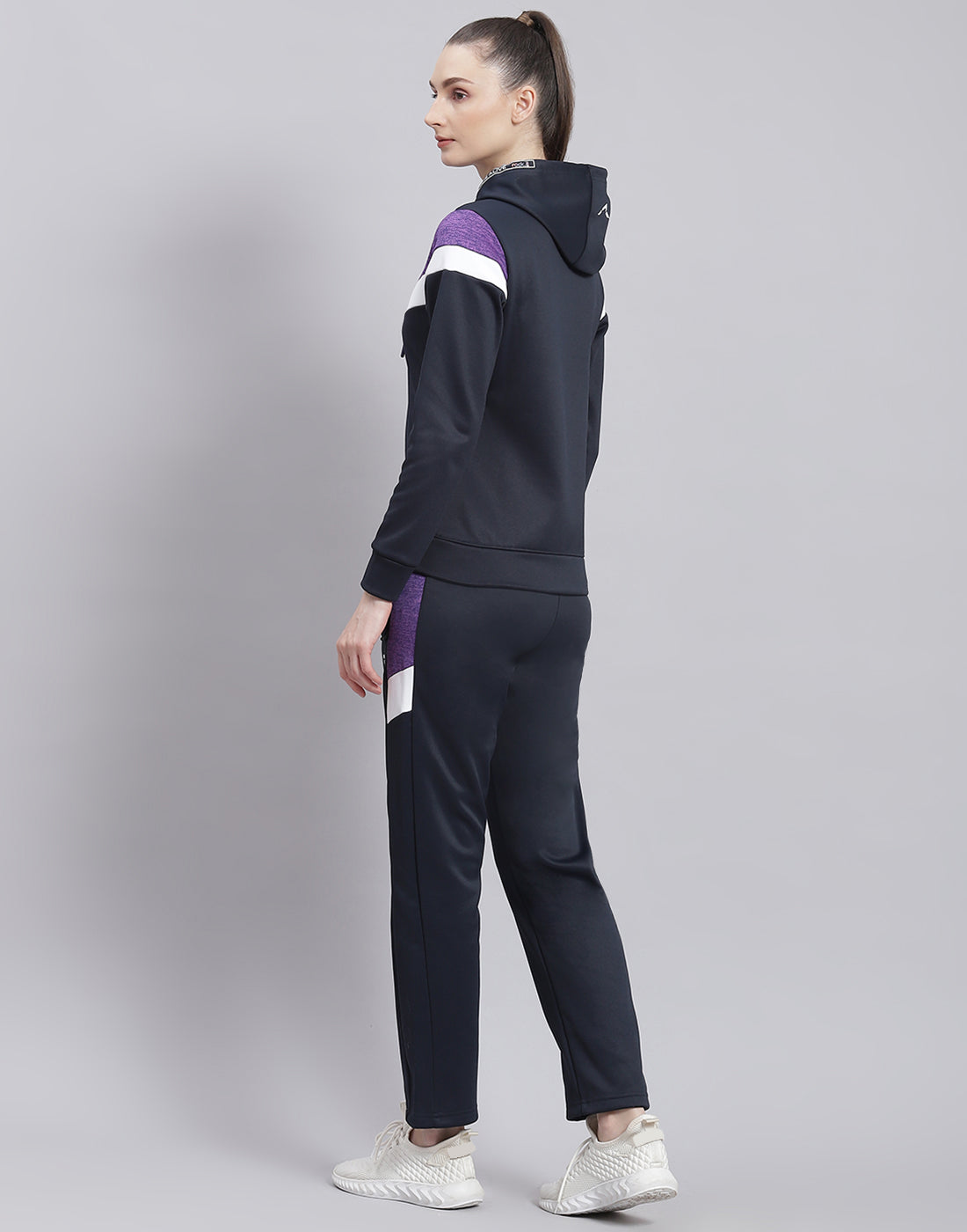 Rock.it Women Navy Blue Solid Hooded Full Sleeve Tracksuit
