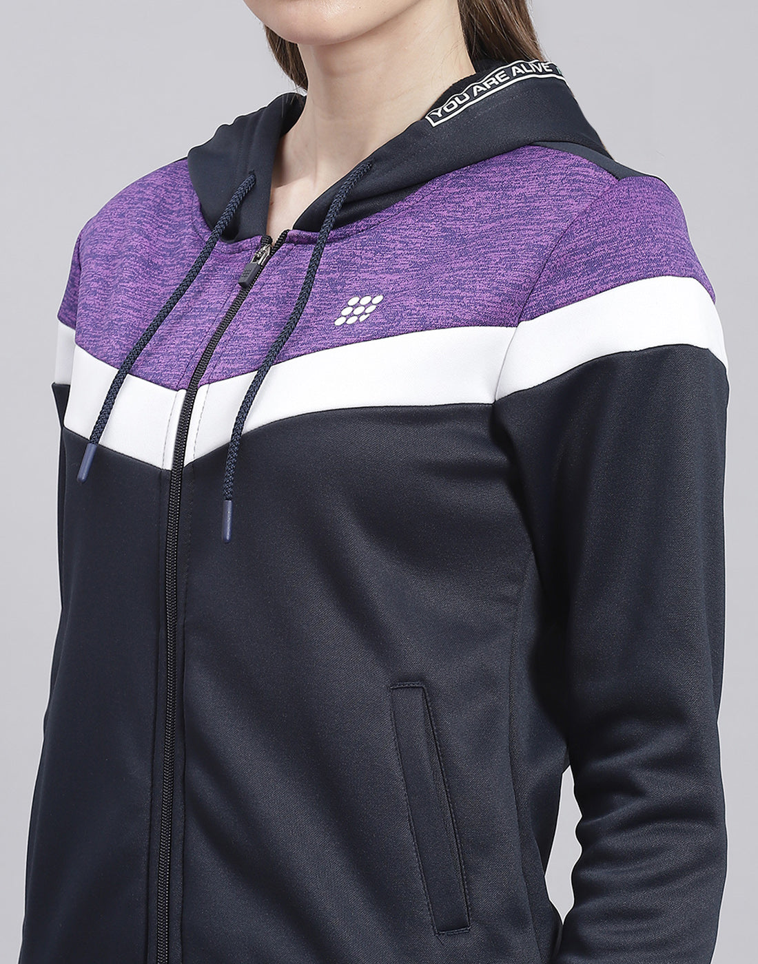 Rock.it Women Navy Blue Solid Hooded Full Sleeve Tracksuit