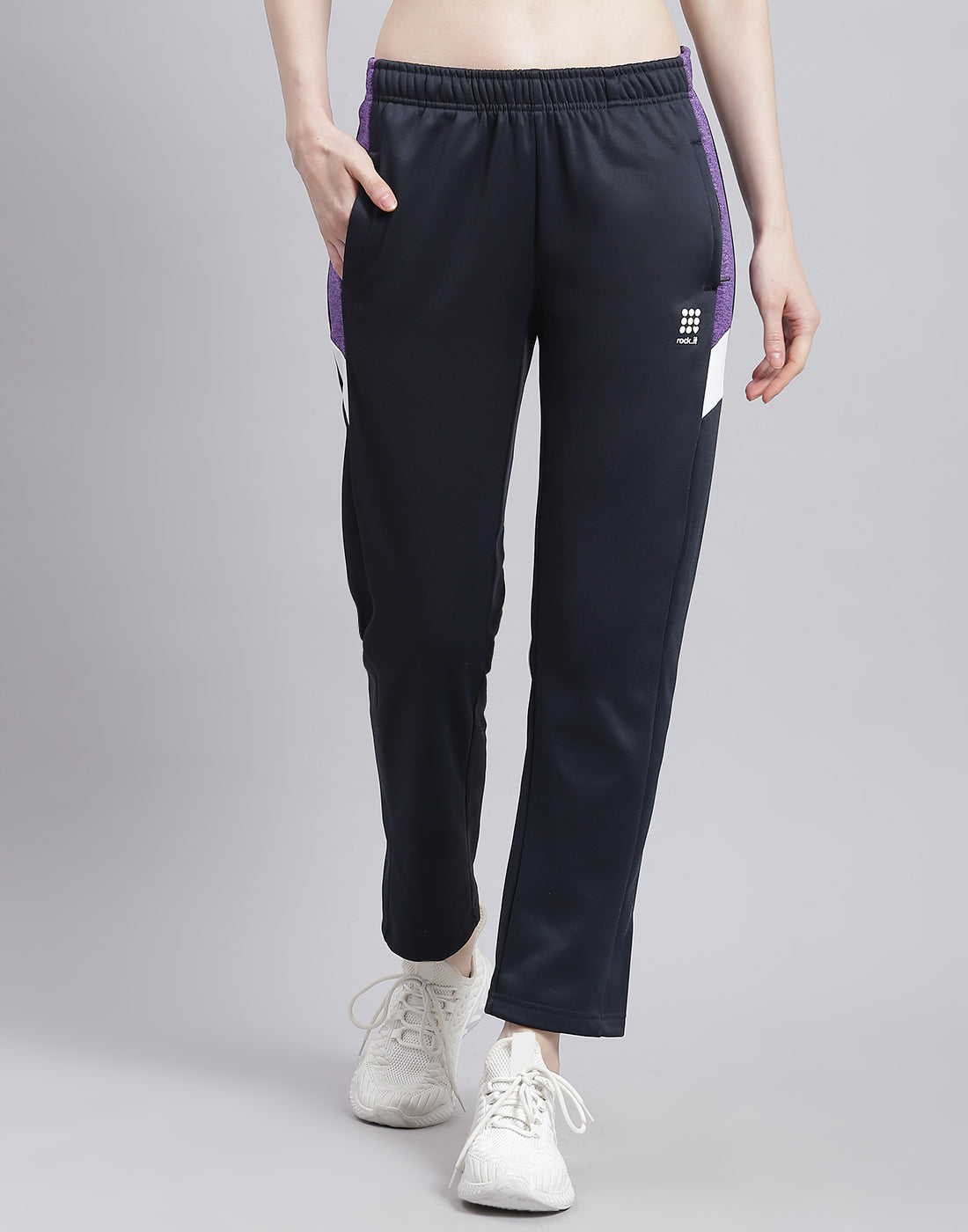Rock.it Women Navy Blue Solid Hooded Full Sleeve Tracksuit