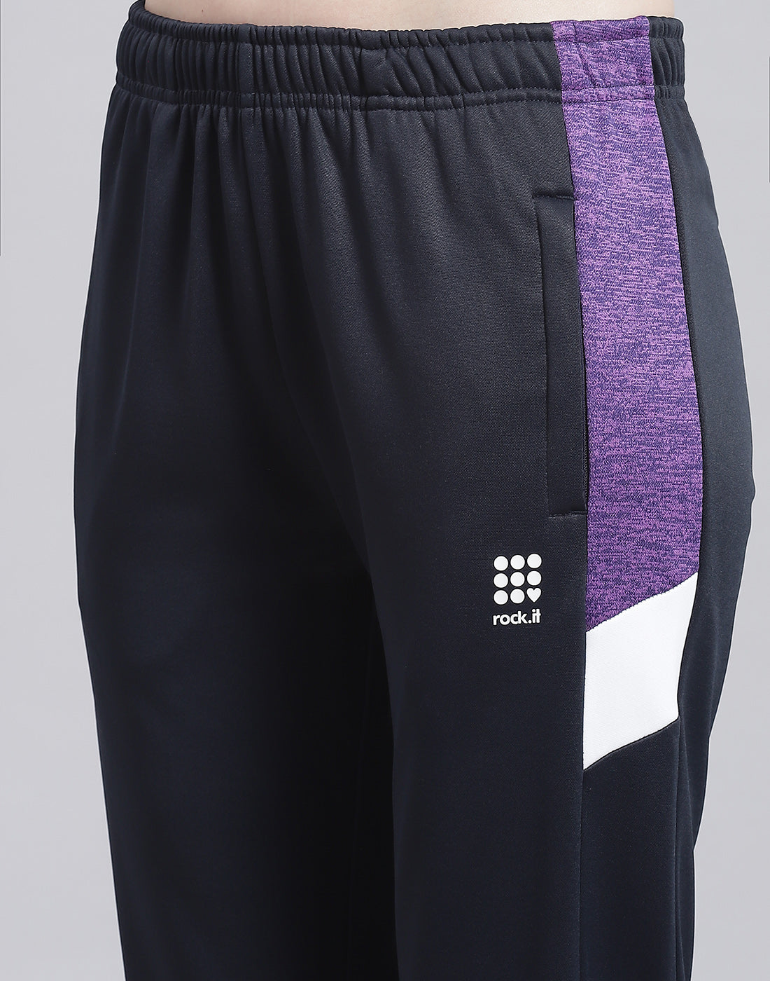 Rock.it Women Navy Blue Solid Hooded Full Sleeve Tracksuit