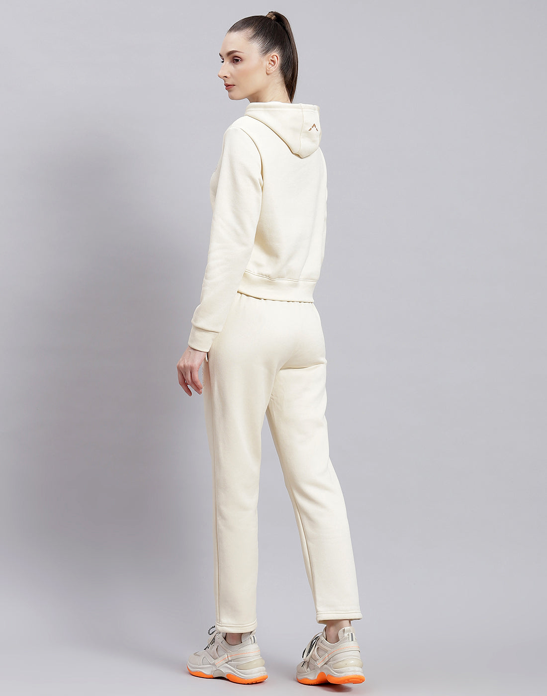 Rock.it Women Cream Solid Hooded Full Sleeve Cords Set