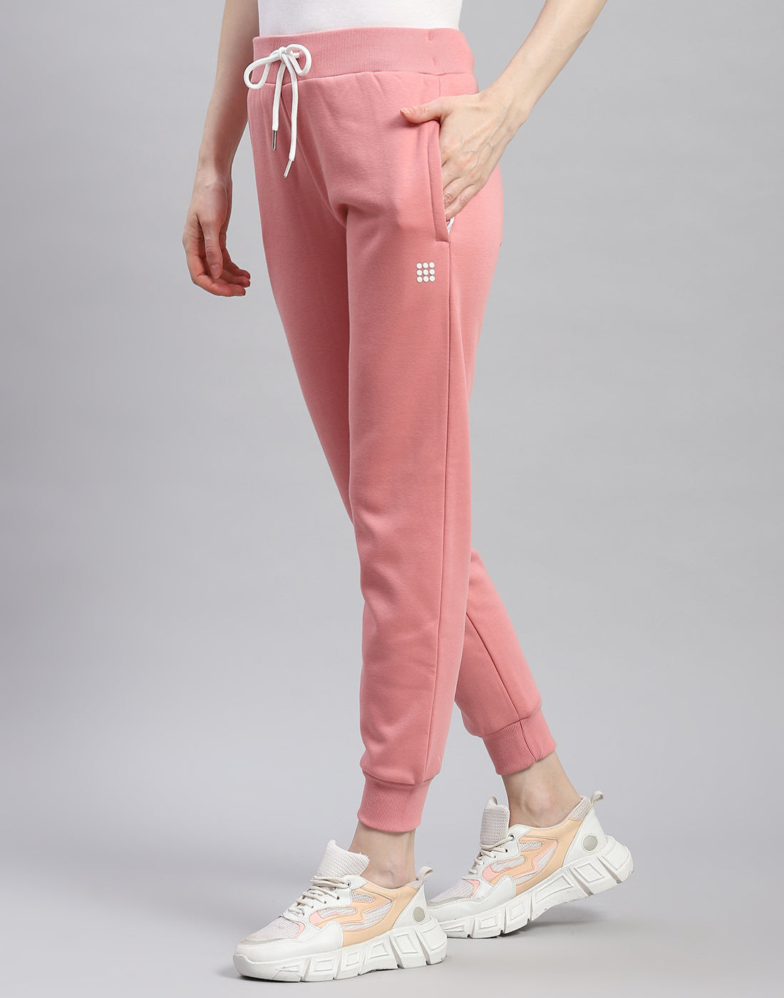 Women Pink Printed Round Neck Full Sleeve Tracksuit