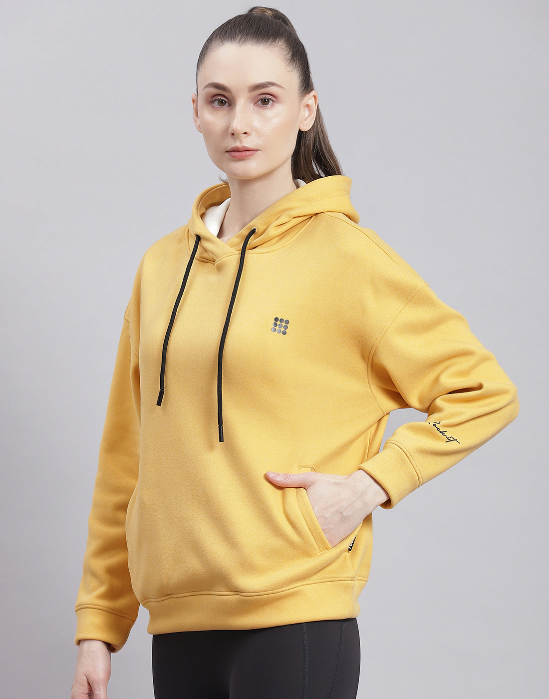 Rock.it Women Yellow Solid Hooded Full Sleeve Sweatshirt