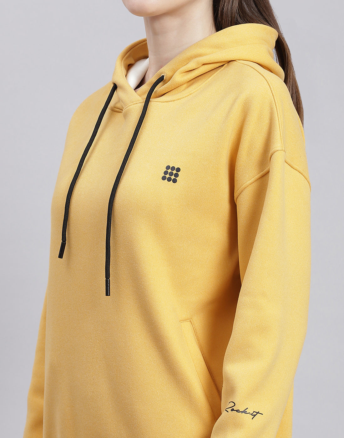 Rock.it Women Yellow Solid Hooded Full Sleeve Sweatshirt