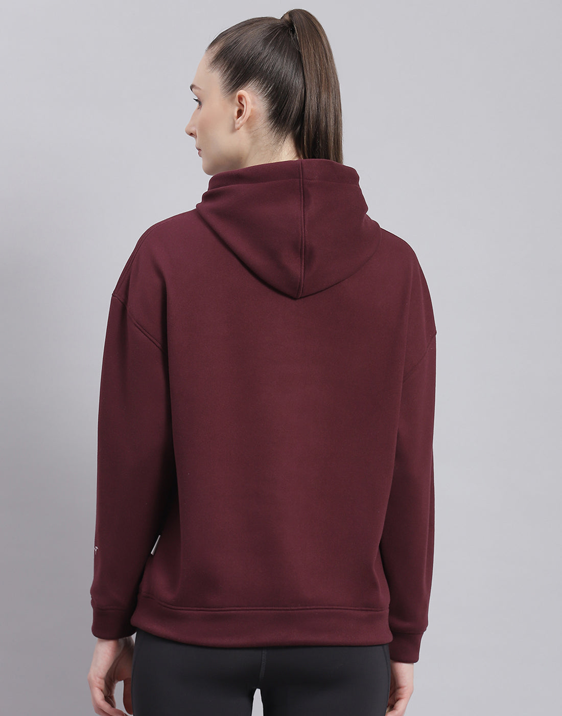 Rock.it Women Maroon Solid Hooded Full Sleeve Sweatshirt