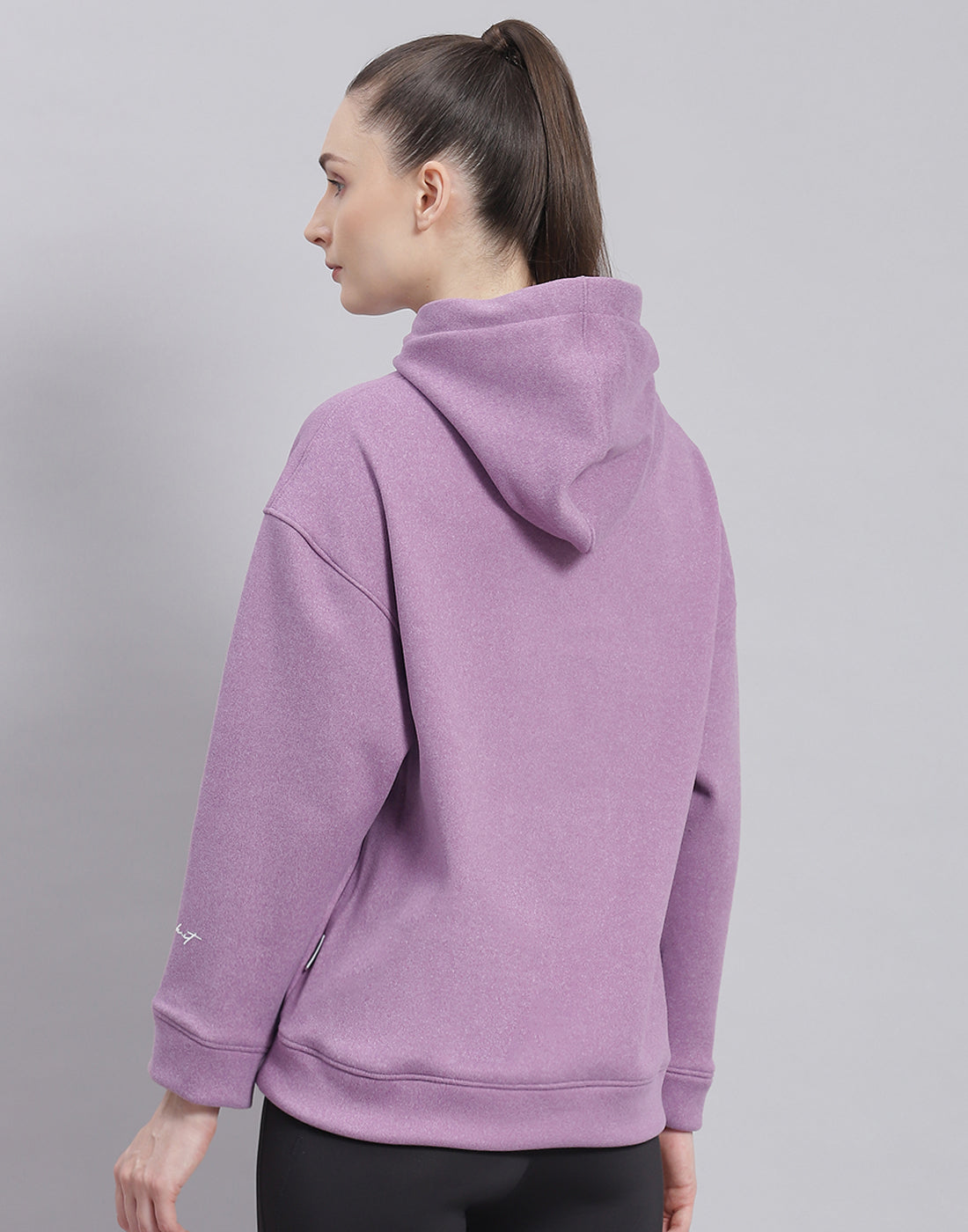 Women Purple Solid Hooded Full Sleeve Sweatshirt