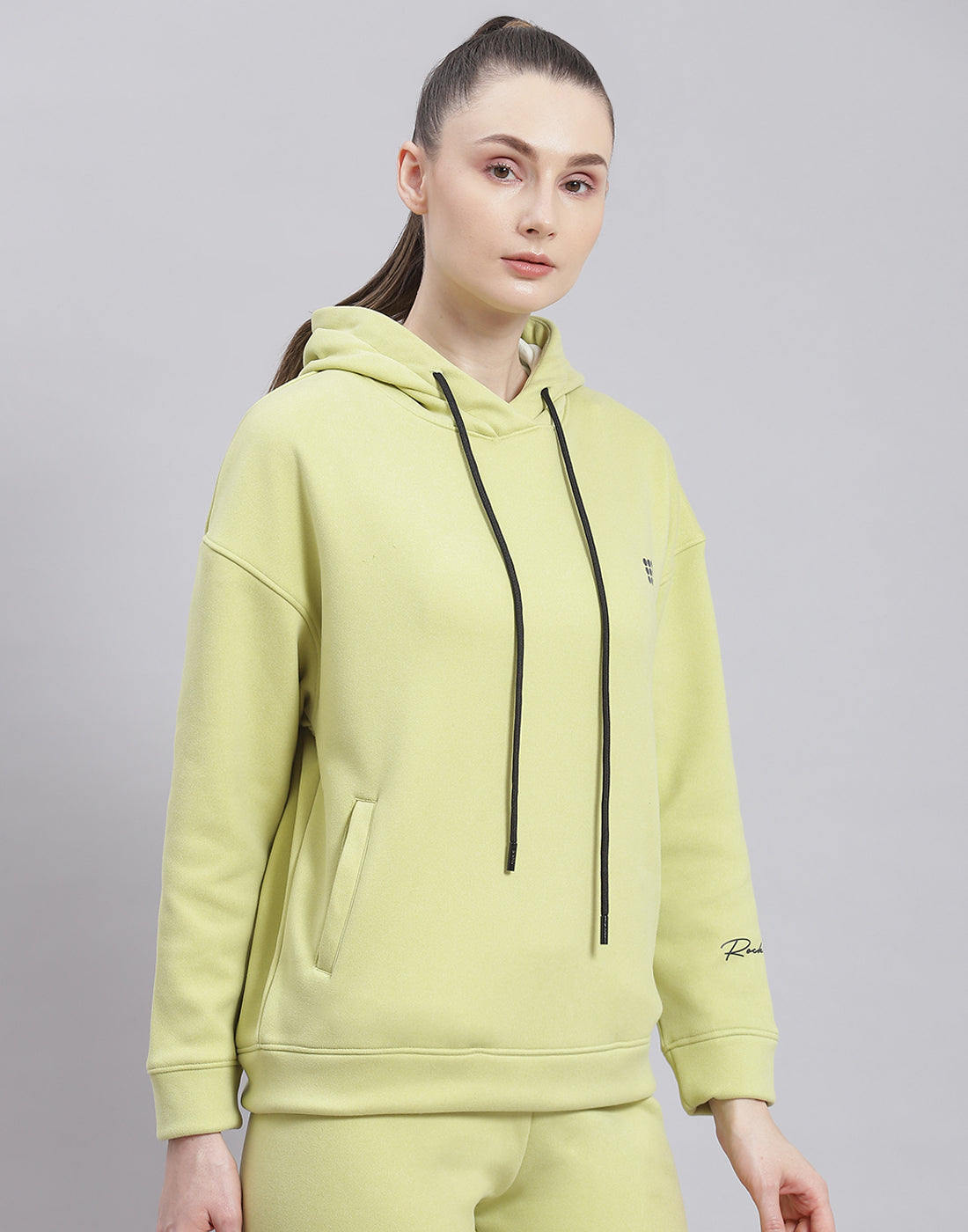 Rock.it Women Green Solid Hooded Full Sleeve Sweatshirt