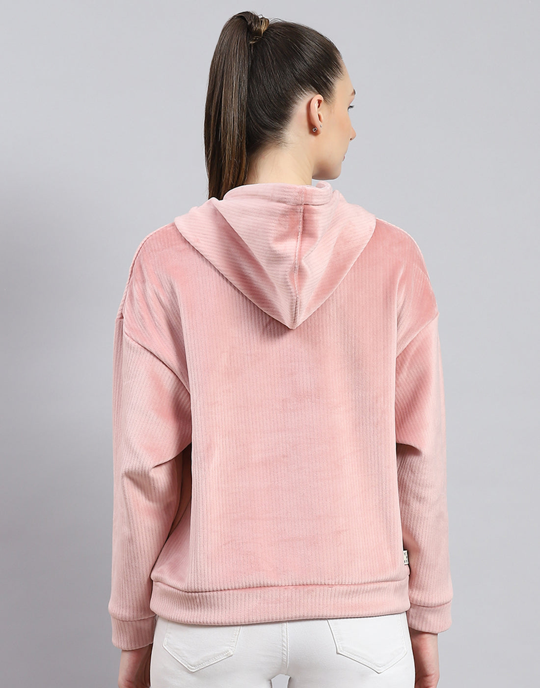 Rock.it Women Peach Solid Hooded Full Sleeve Sweatshirt