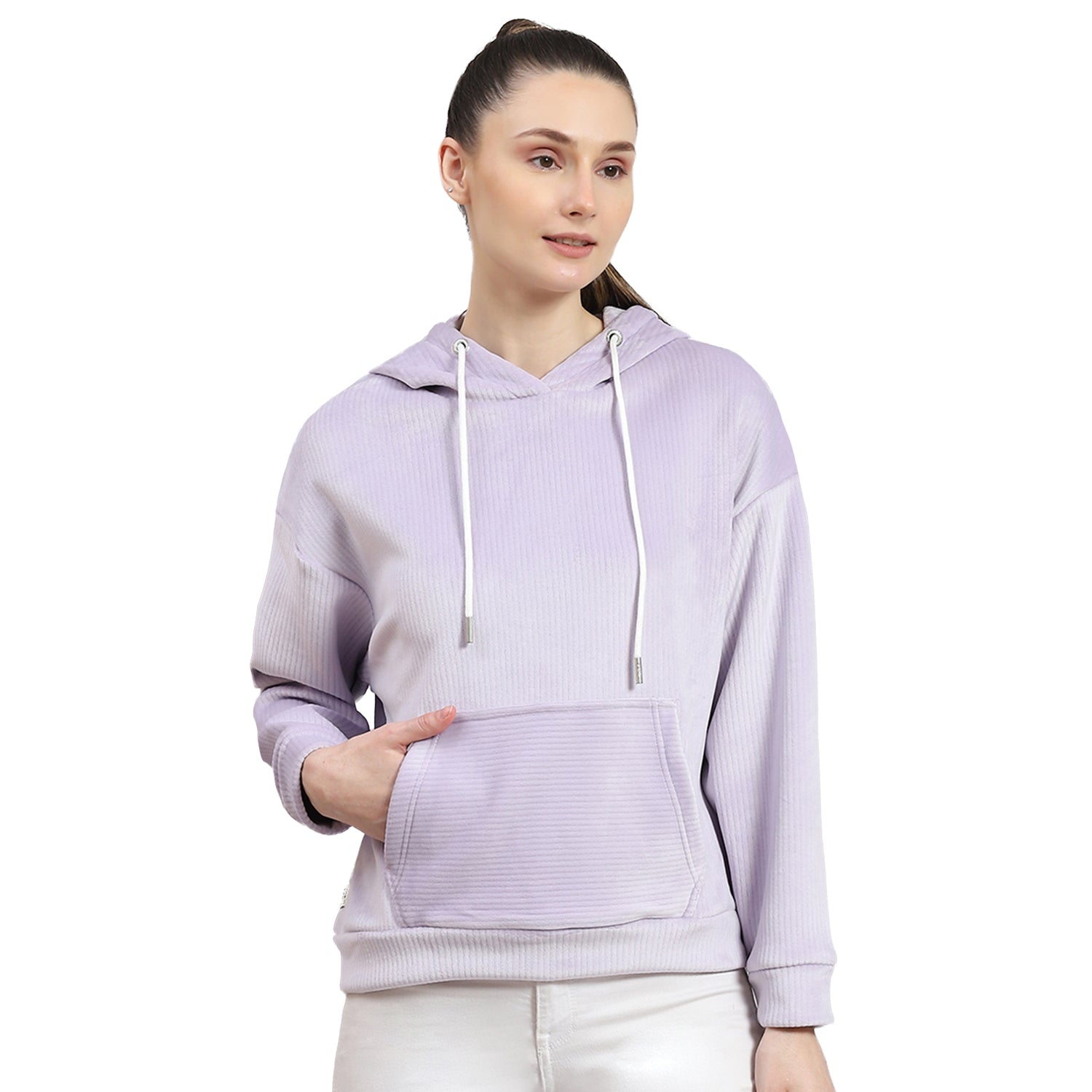 Rock.it Women Purple Solid Hooded Full Sleeve Sweatshirt