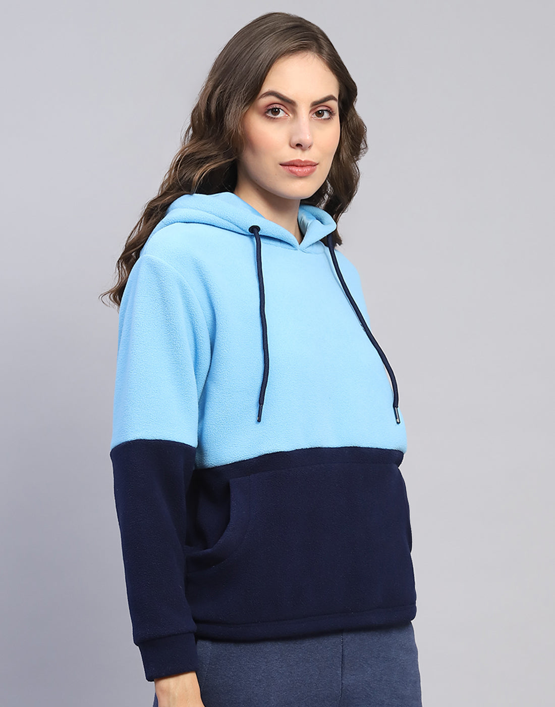 Rock.it Women Blue Solid Hooded Full Sleeve Sweatshirt