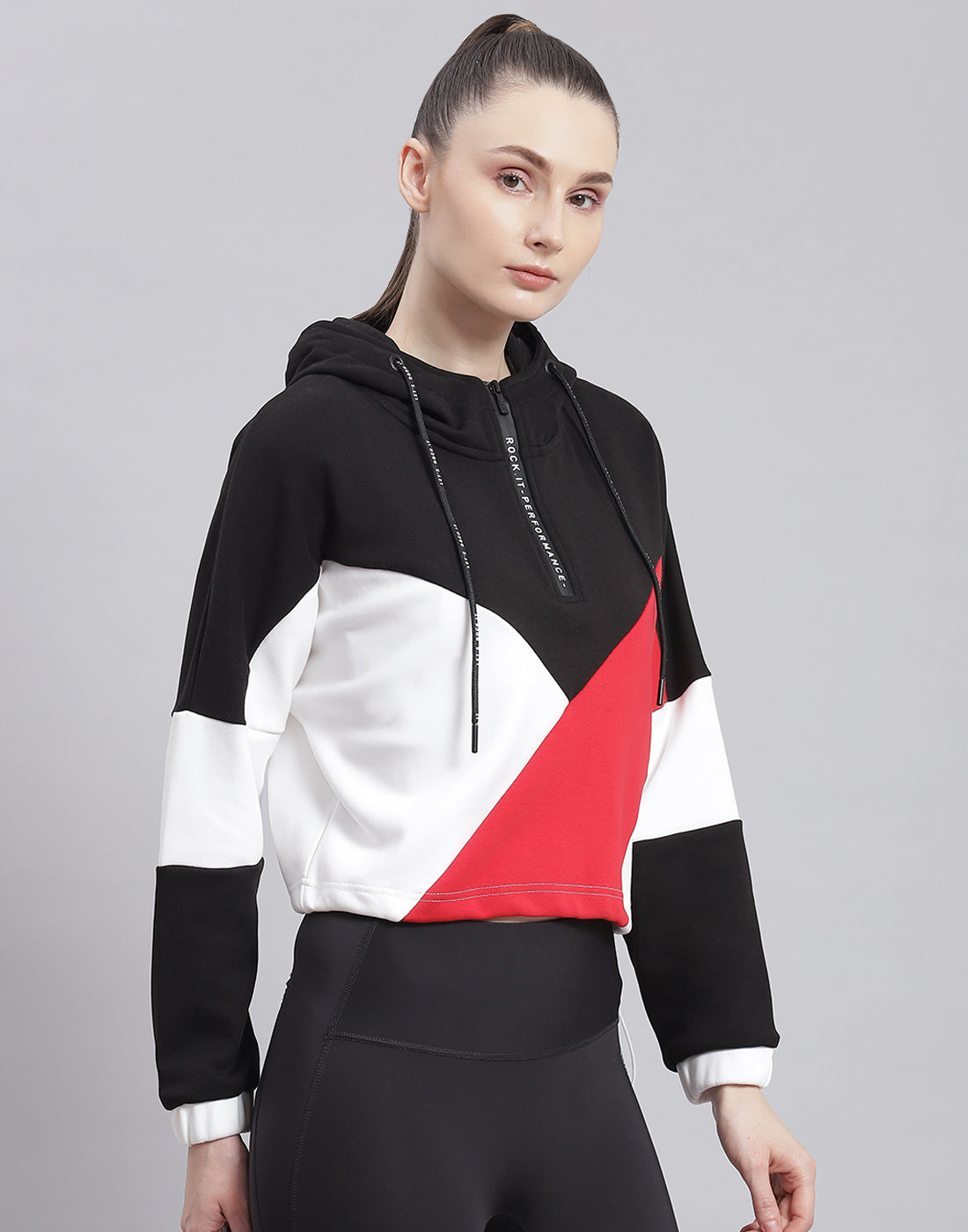 Rock.it Women Black Solid Hooded Full Sleeve Sweatshirt