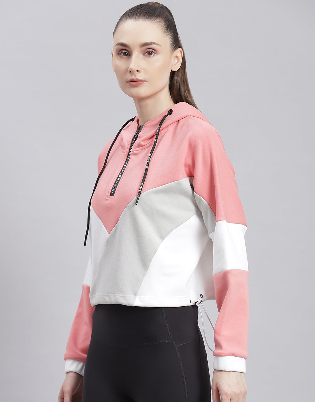 Rock.it Women Pink Solid Hooded Full Sleeve Sweatshirt