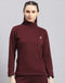 Rock.it Women Maroon Solid T Neck Full Sleeve Sweatshirt