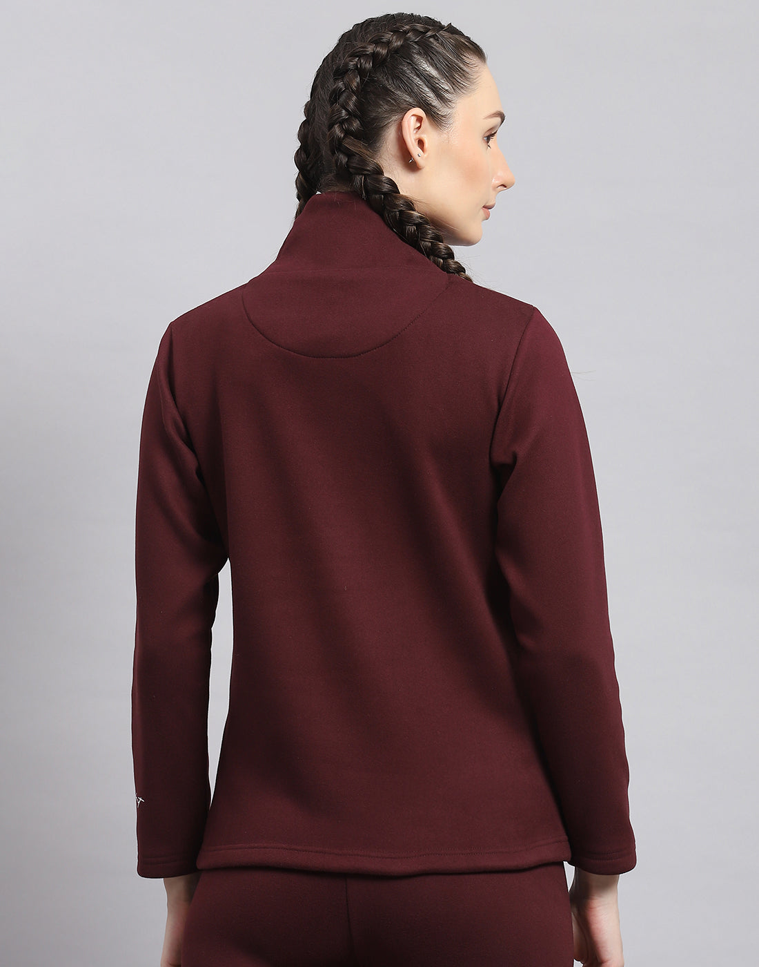 Rock.it Women Maroon Solid T Neck Full Sleeve Sweatshirt