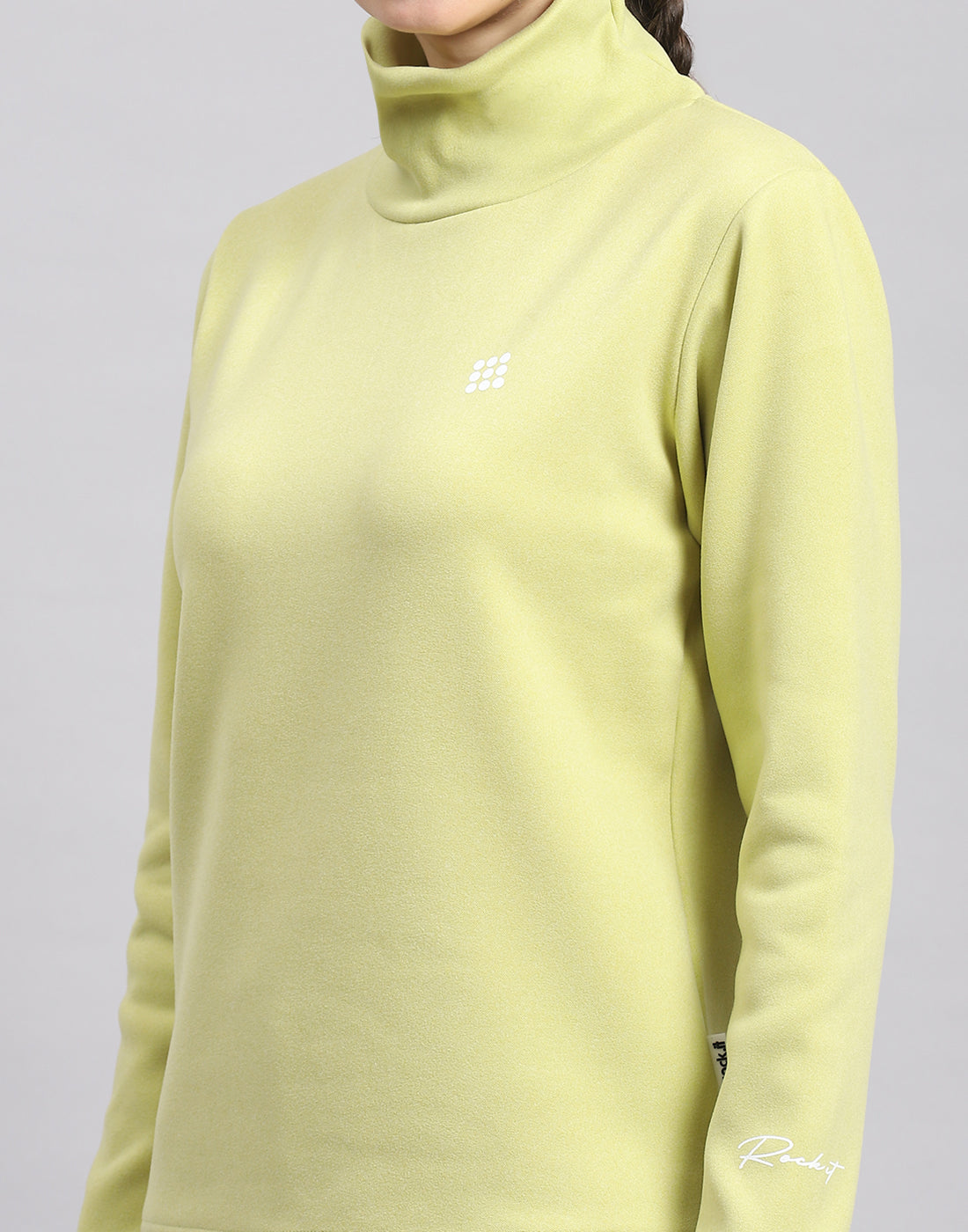 Rock.it Women Green Solid T Neck Full Sleeve Sweatshirt