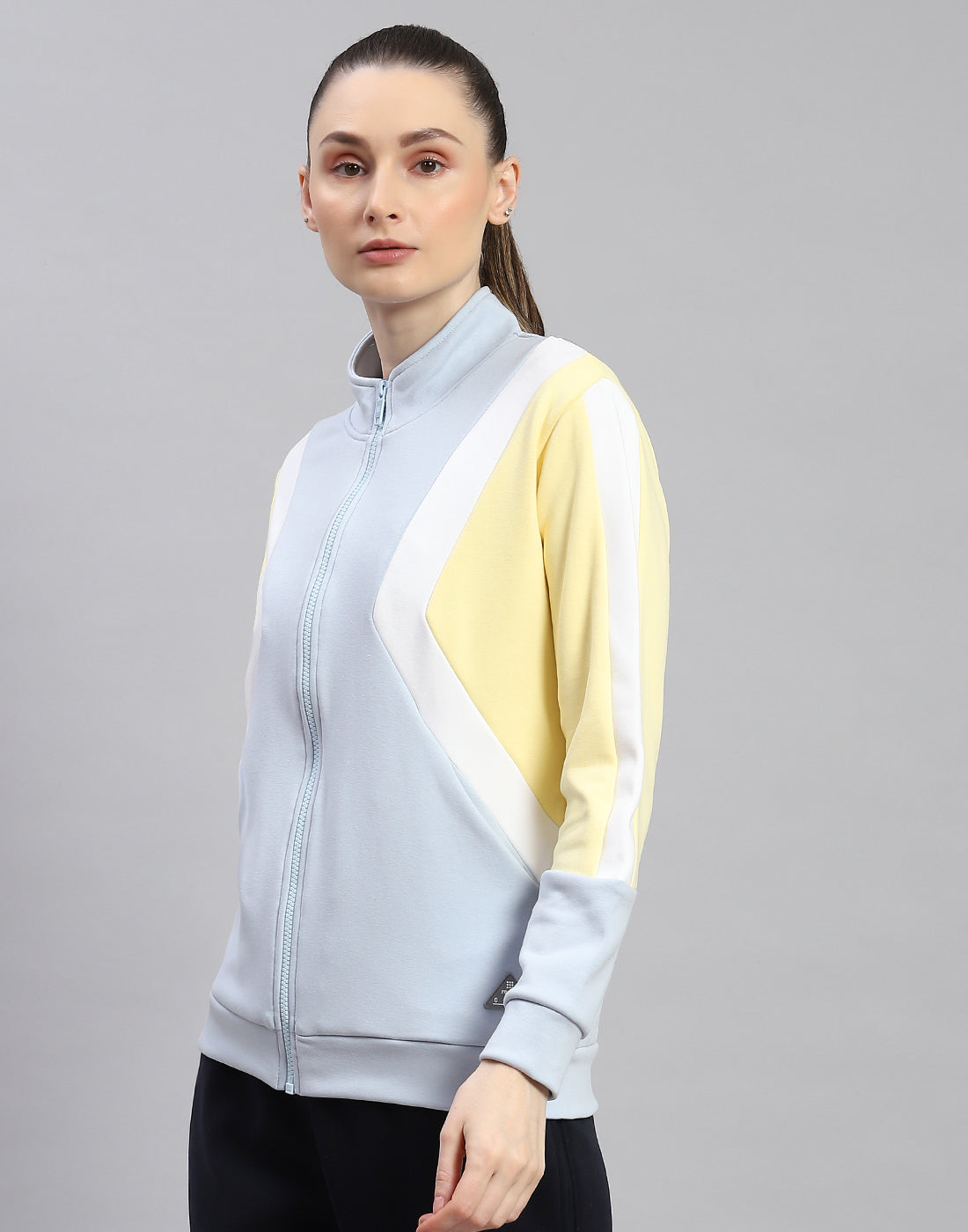 Rock.it Women Blue Solid Stand Collar Full Sleeve Sweatshirt
