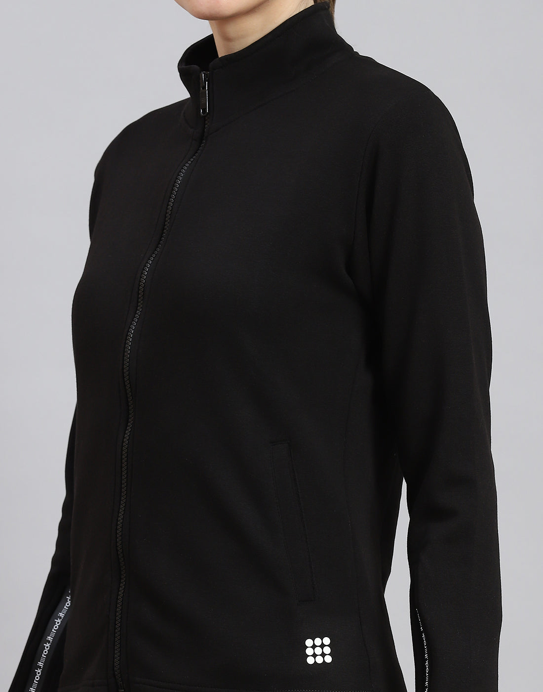 Rock.it Women Black Solid Stand Collar Full Sleeve Sweatshirt