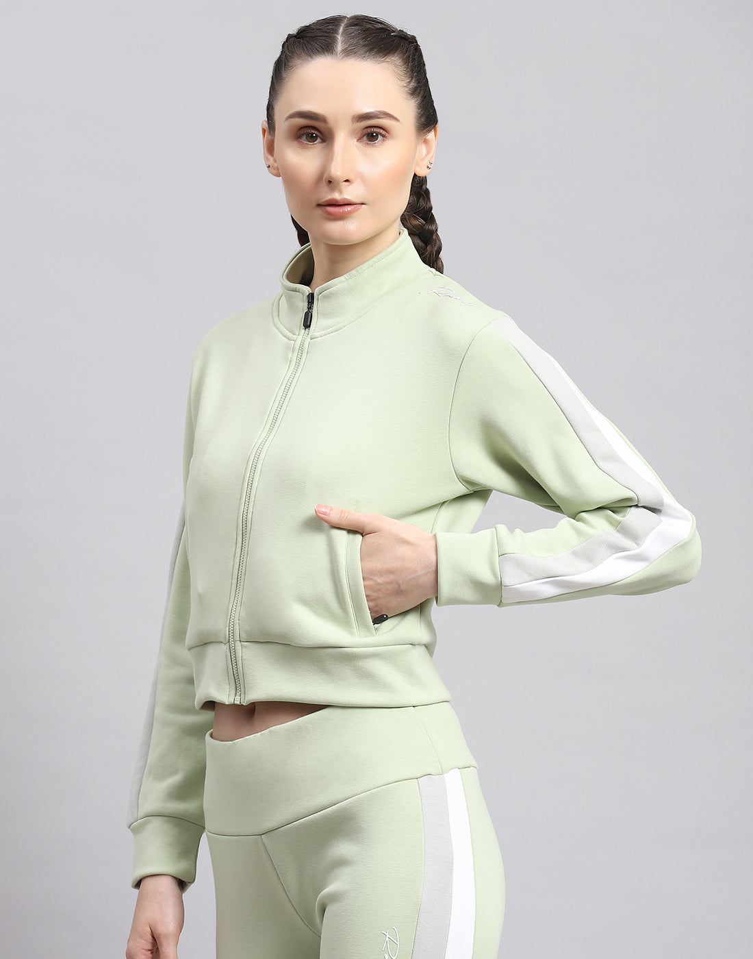 Rock.it Women Green Solid Stand Collar Full Sleeve Sweatshirt